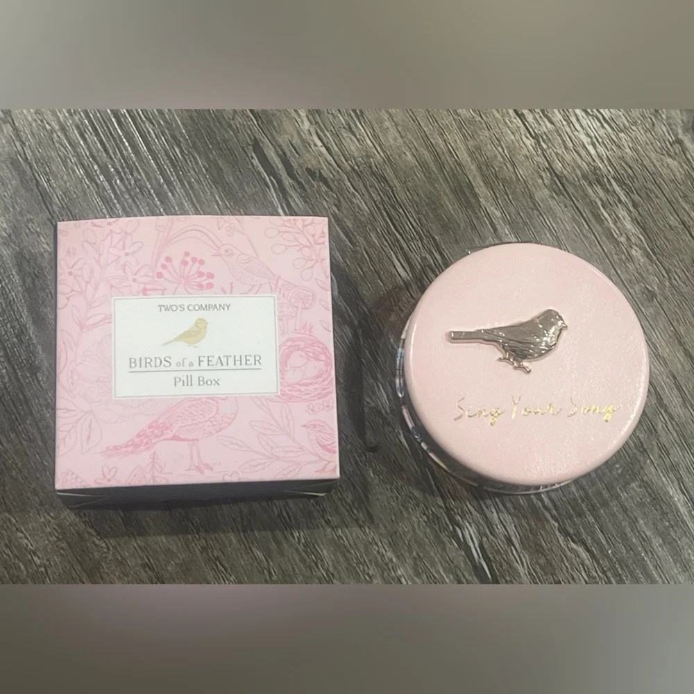 Two's Company Pink Birds of a Feather Pill Box